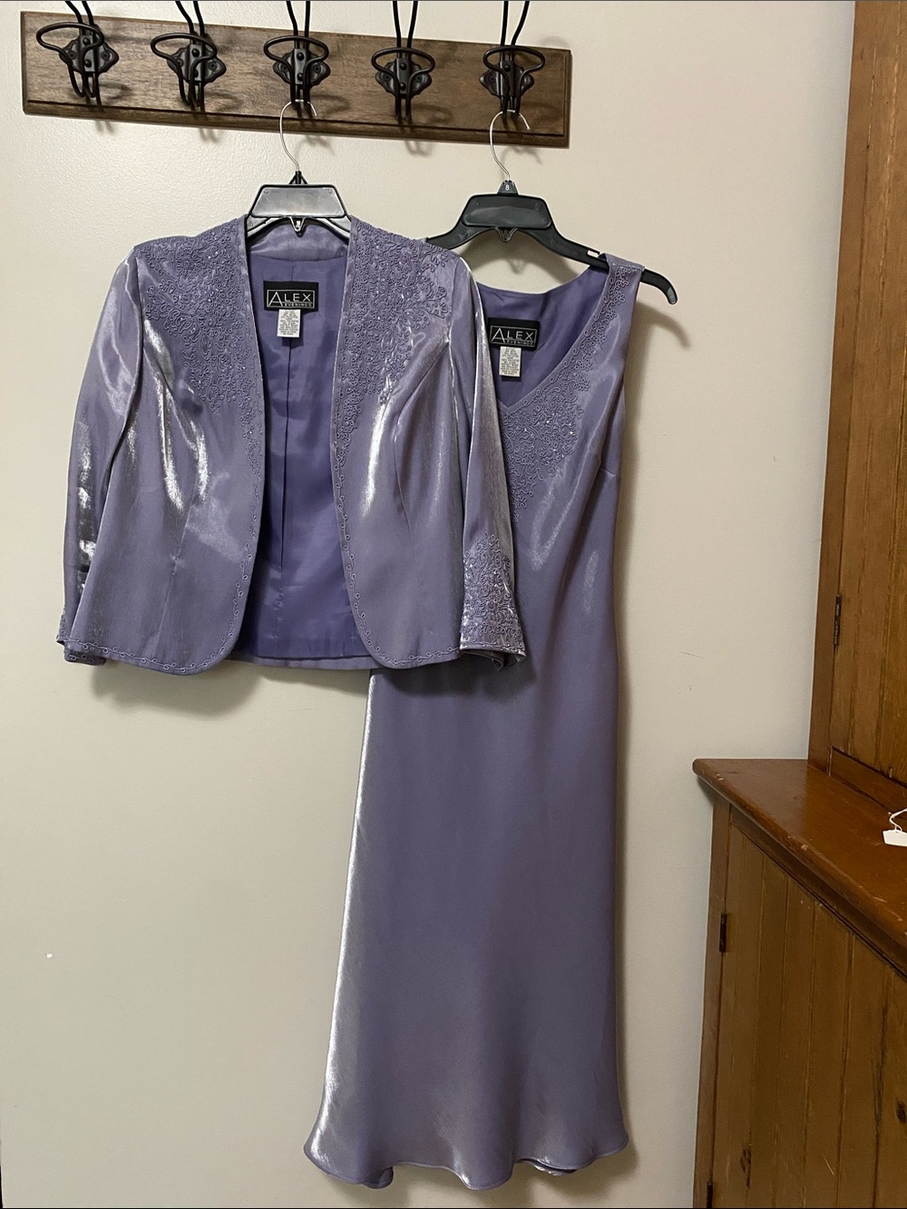 Vintage Alex Evenings Lilac Satin Evening Gown with Embellished Jacket XS 2